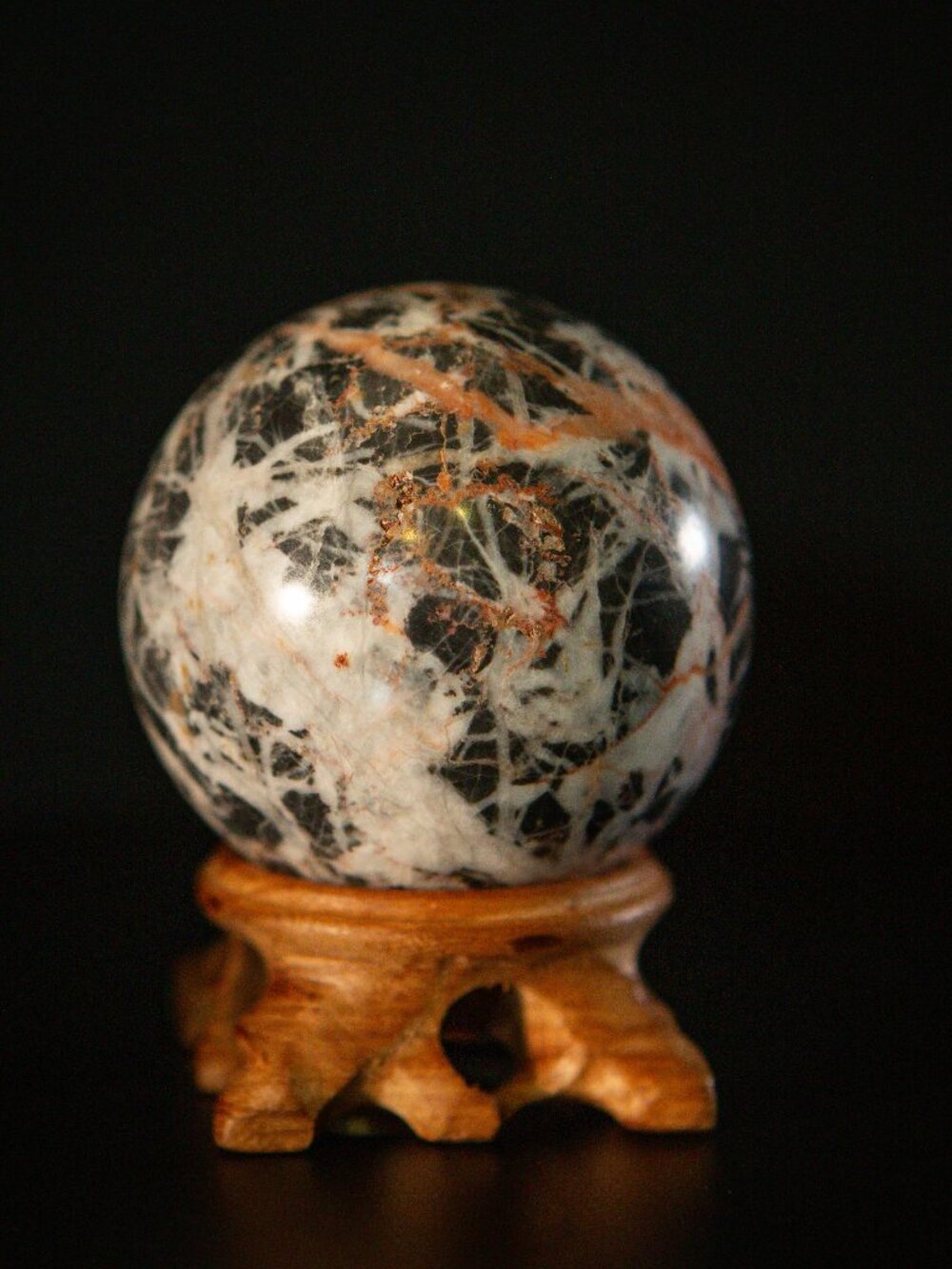 2.25" Zebra Jasper Crystal Sphere with Wooden Stand | Natural Brecciated Jasper
